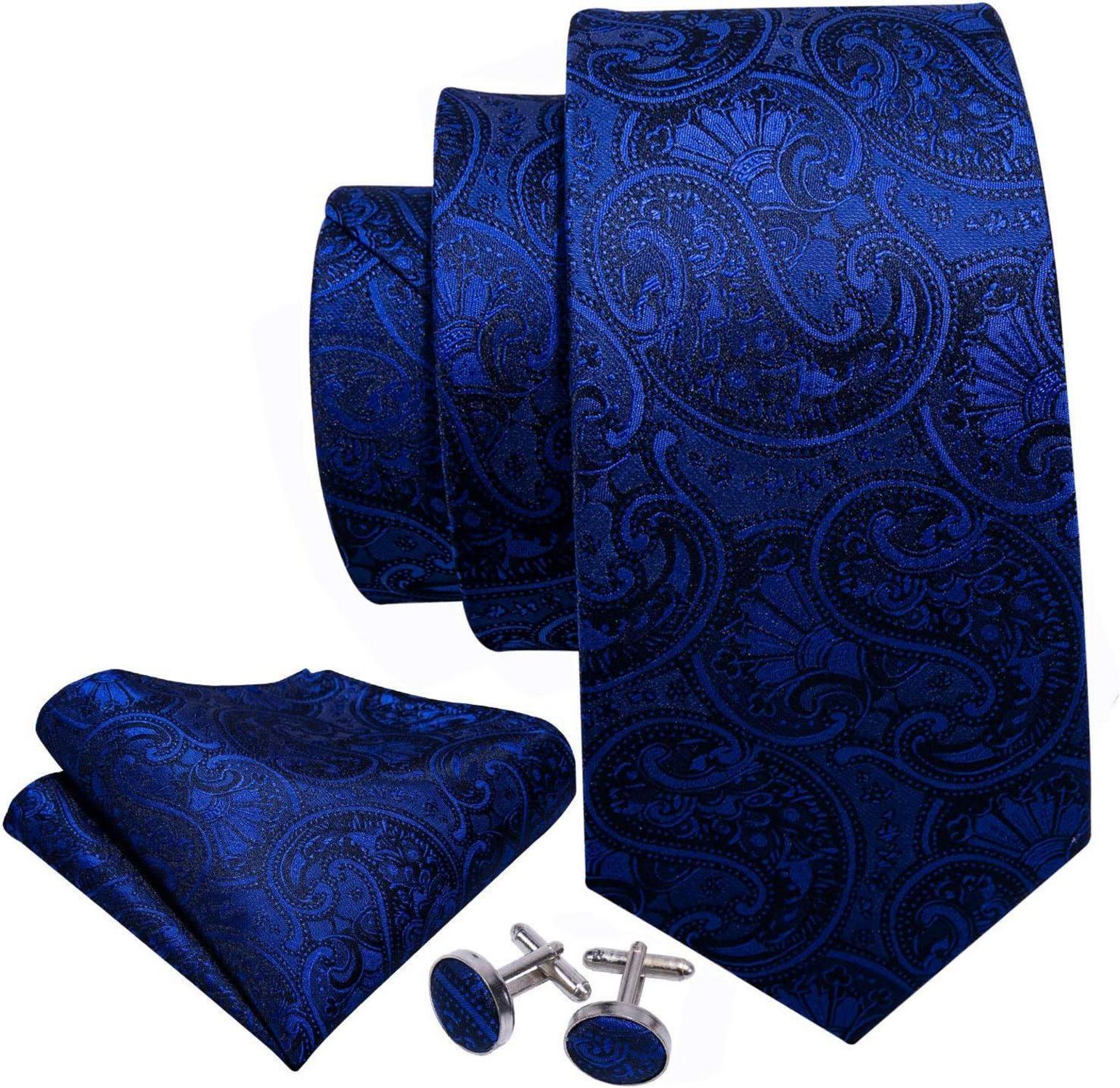 Herren Designer Krawatten Set Blau Paisley Geschenkbox
