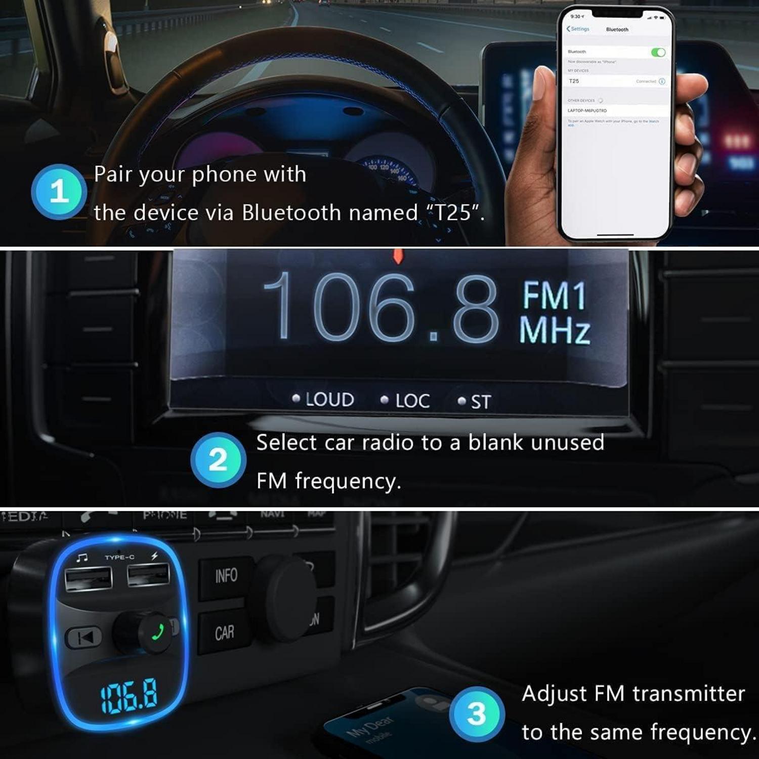 LENCENT Bluetooth FM Transmitter Auto Adapter Freisprecheinrichtung USB Ports