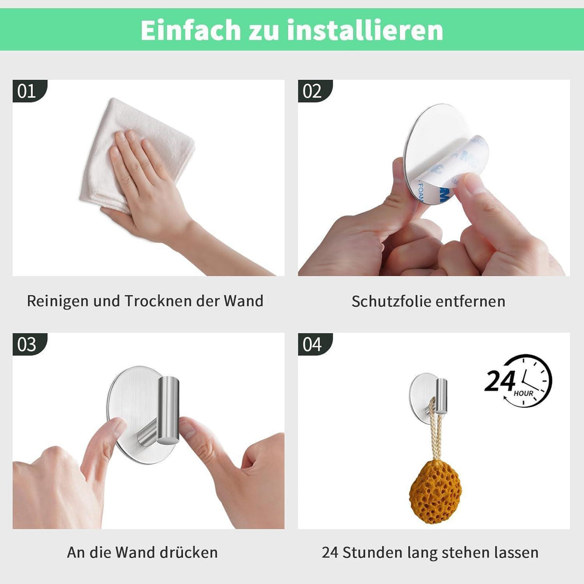 Edelstahl Handtuchhalter ohne Bohren, Klebehaken Silber