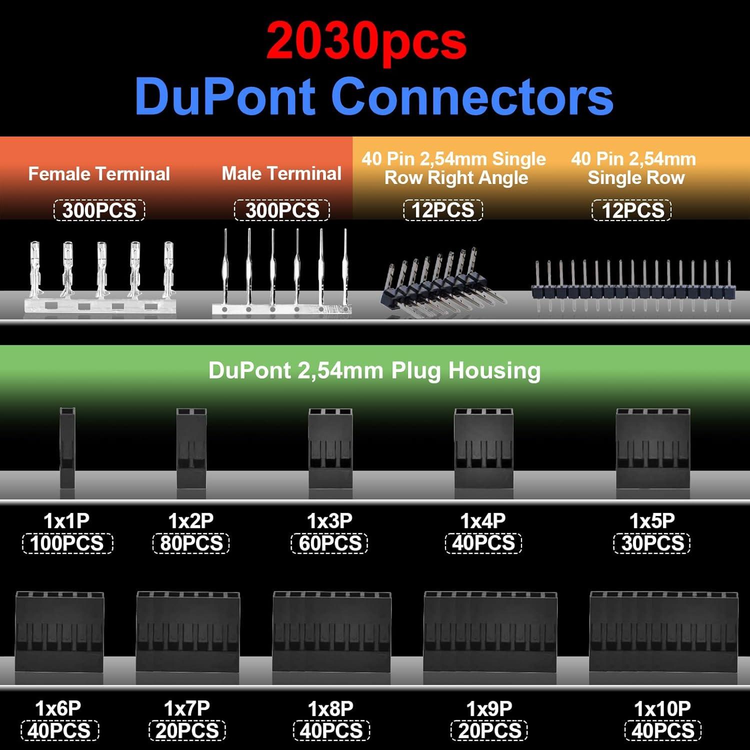 Crimpzange 2030pcs Dupont 2,54 mm Stecker und 460pcs JST-XH Kit, SN-28B 0,14-1 mm² für Dupont, JST, Molex, AMP EI