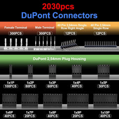 Crimpzange 2030pcs Dupont 2,54 mm Stecker und 460pcs JST-XH Kit, SN-28B 0,14-1 mm² für Dupont, JST, Molex, AMP EI