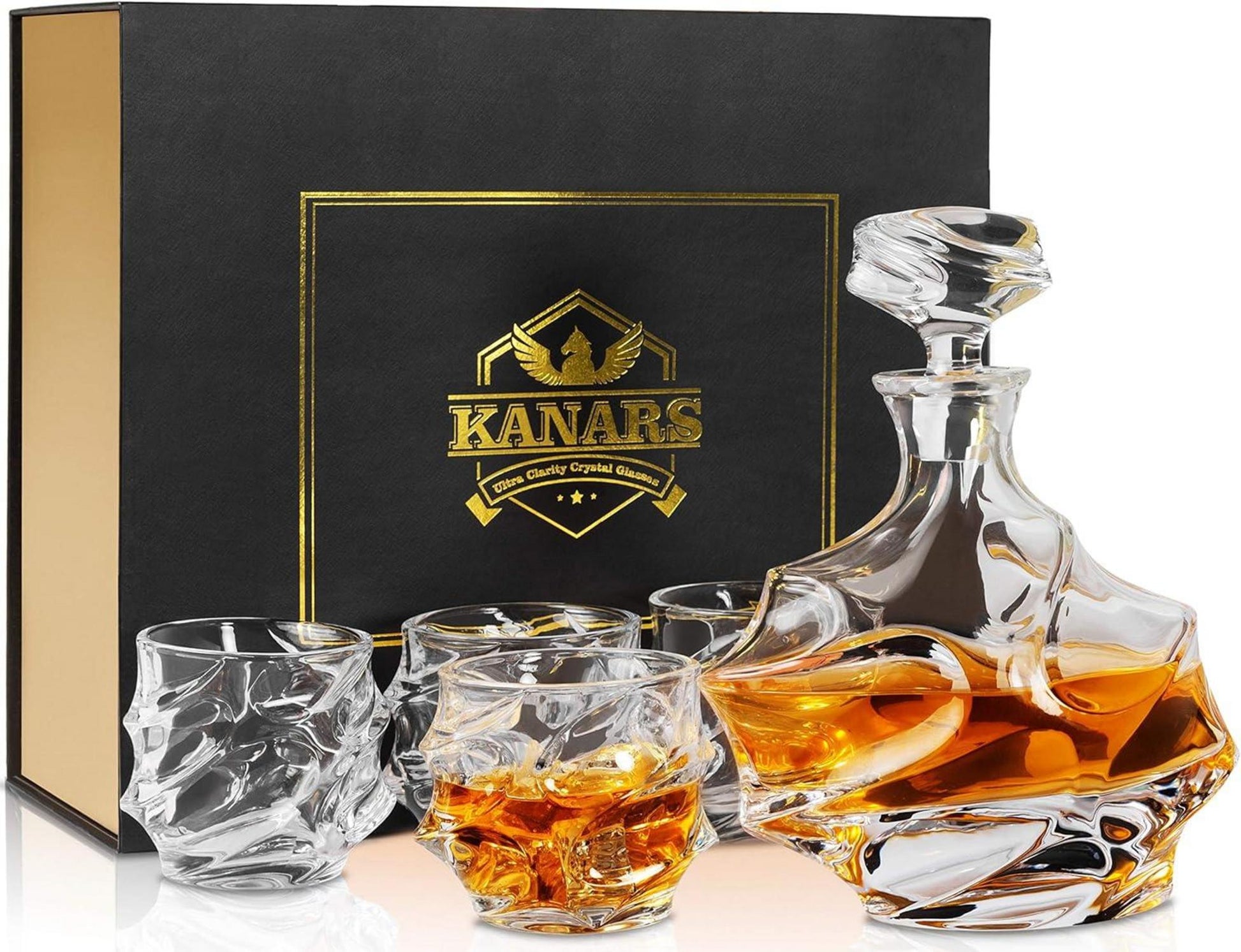Whisky Karaffe Set Kristallglas 750 ml mit 4 Gläsern 5-teilig