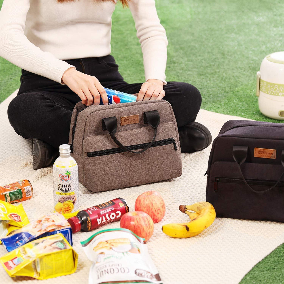 Isolierte Lunchtasche Schwarz – Groß, Wasserdicht & Wiederverwendbar
