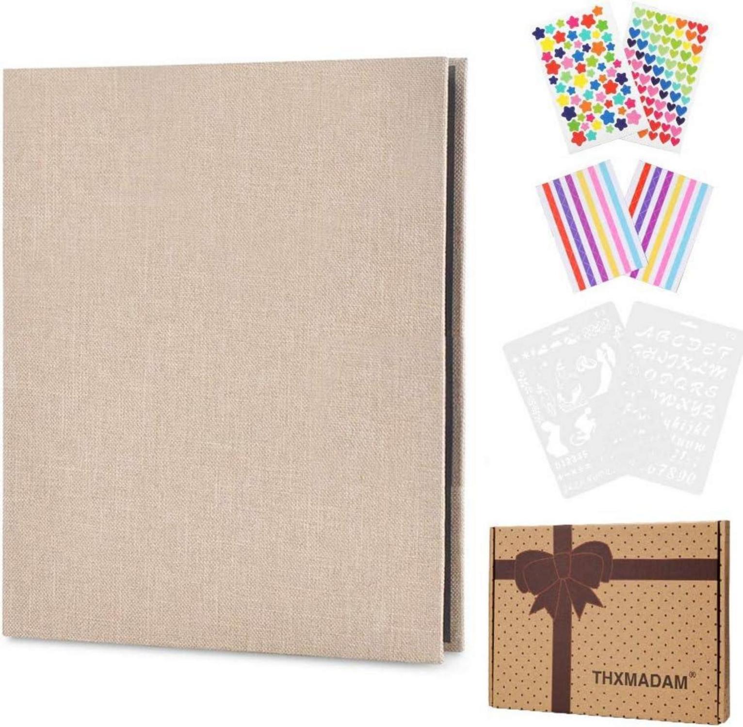 Vintage Leinen Scrapbook Album Schwarzes Fotoalbum 26,5x21CM