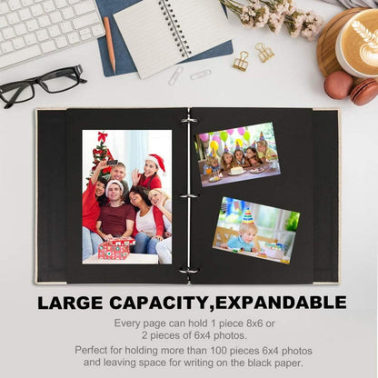 Vintage Leinen Scrapbook Album Schwarzes Fotoalbum 26,5x21CM