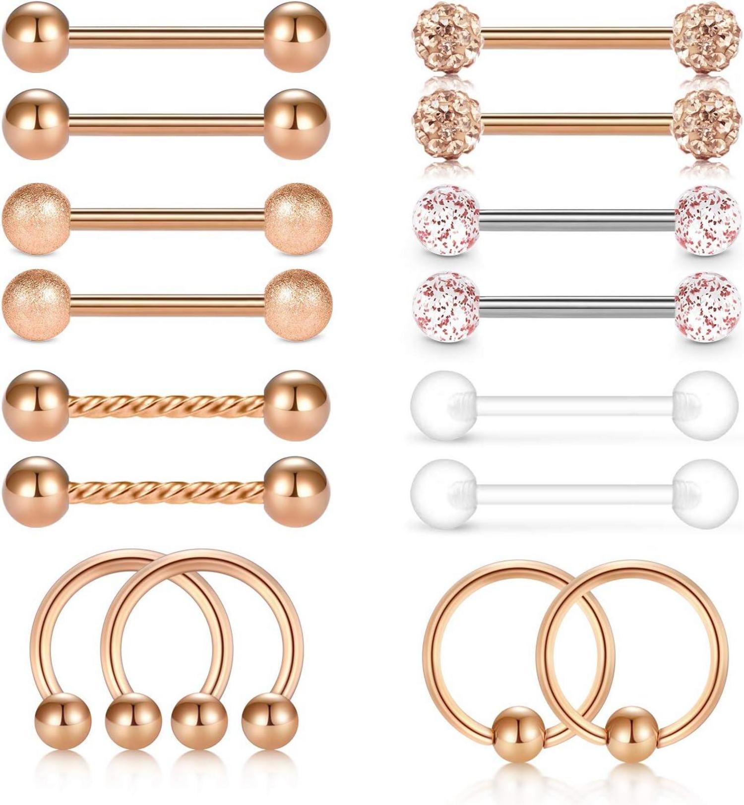 Nippel Piercing Set 14G Chirurgenstahl Opal Diamant Schmuck
