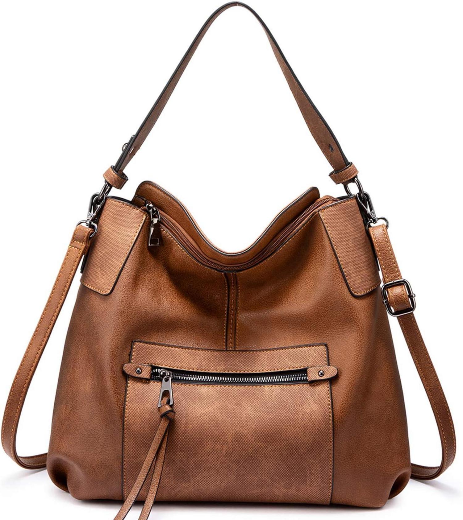 Moderne Damen Leder Shopper Umhängetasche Braun
