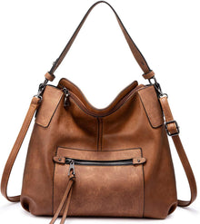 Moderne Damen Leder Shopper Umhängetasche Braun