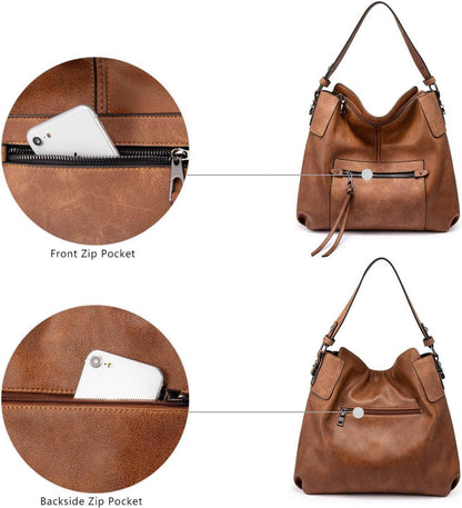 Elegante Damen Handtasche Leder Schultertasche Shopper braun