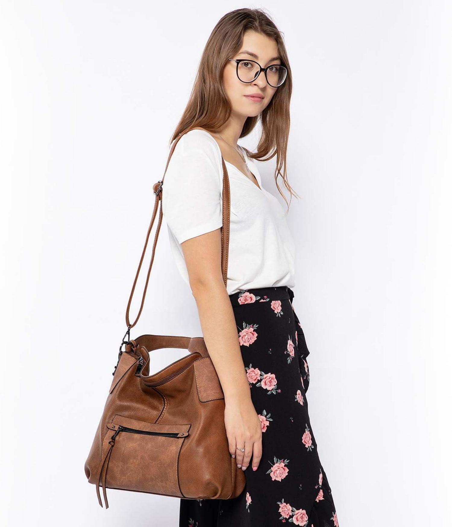 Elegante Damen Handtasche Leder Schultertasche Shopper braun