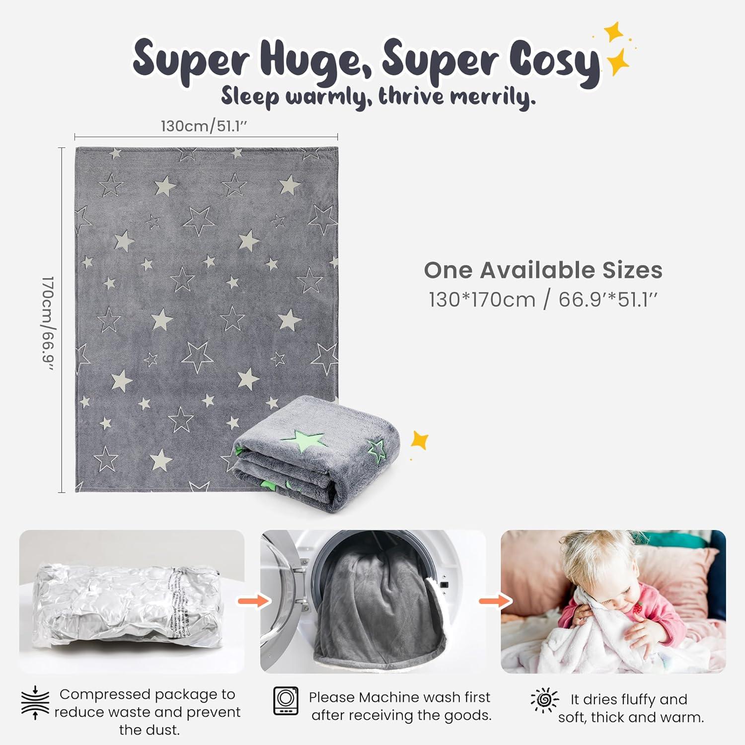 Kuscheldecke Kinder Glow In The Dark 130x170cm Weiche Flauschig