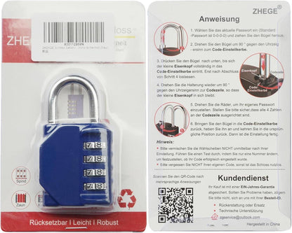 ZHEGE Vorhängeschloss Zahlencode 4 Stellig Blau 1 Stück
