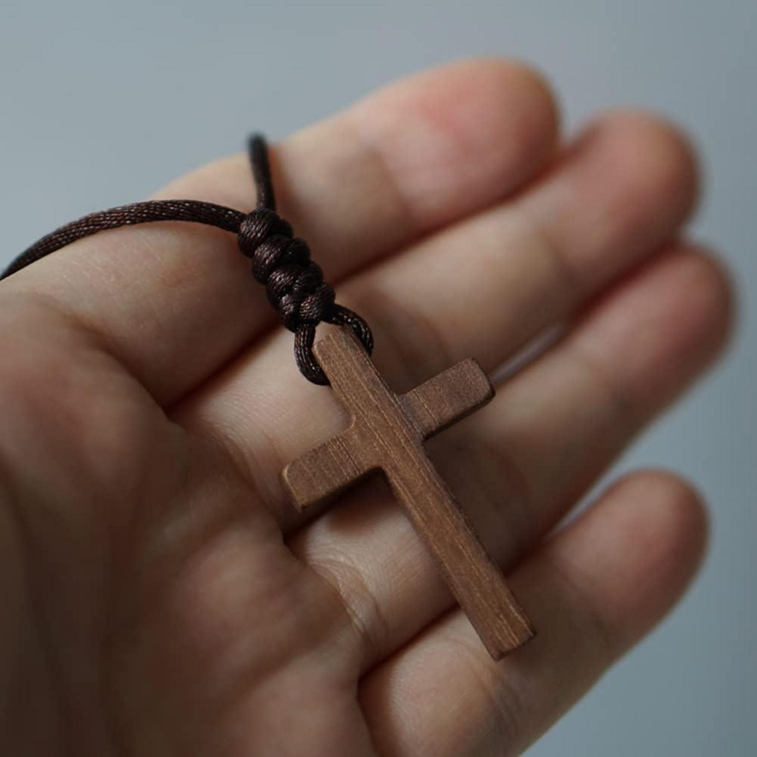 Walnussholz Kreuz Anhänger Halskette Naturholz für Herren & Damen