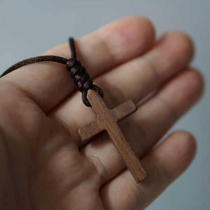 Walnussholz Kreuz Anhänger Halskette Naturholz für Herren & Damen