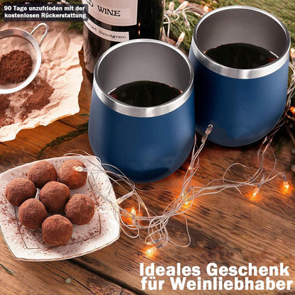 FloweryOcean Edelstahl Weinbecher 2er Set 12OZ Vakuumisoliert hellblau
