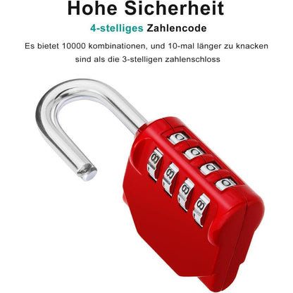 ZHEGE 4 Stellige Zahlenschlösser - Wetterfest, 2er Set, Rot