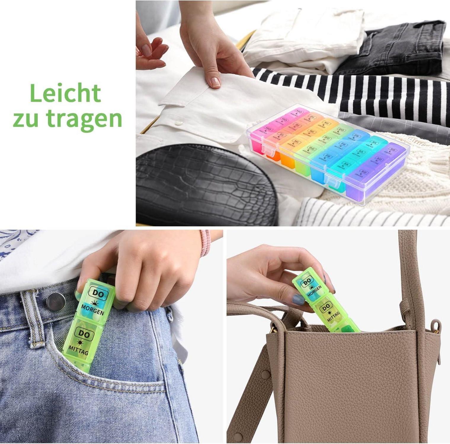 Tablettenbox 7 Tage mit 3 Fächern, BPA-frei, große Fächer