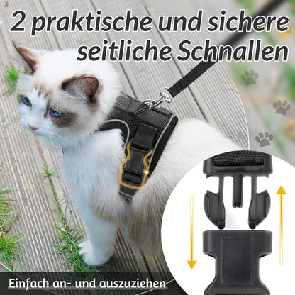 Katzengeschirr mit Leine Schwarz Softgeschirr verstellbar