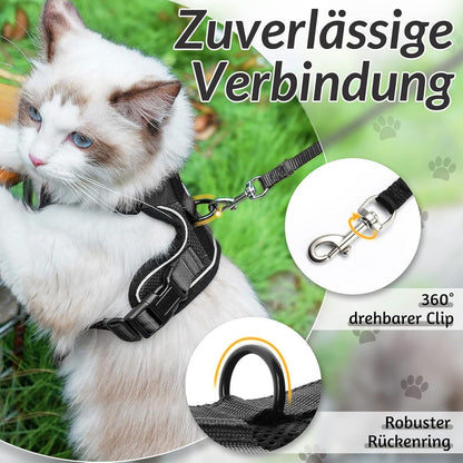Katzengeschirr mit Leine Schwarz Softgeschirr verstellbar