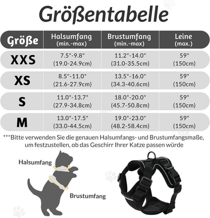 Katzengeschirr mit Leine Schwarz Softgeschirr verstellbar