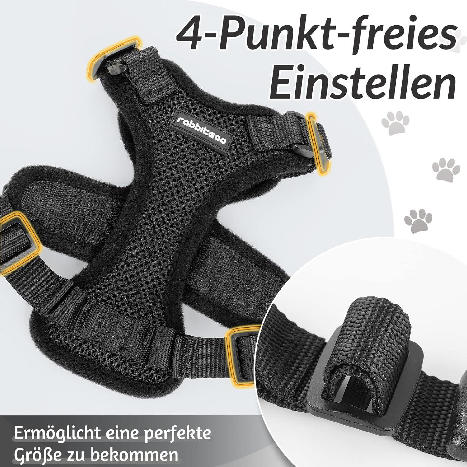 rabbitgoo Katzengeschirr mit Leine XS Schwarz ausbruchsicher verstellbar