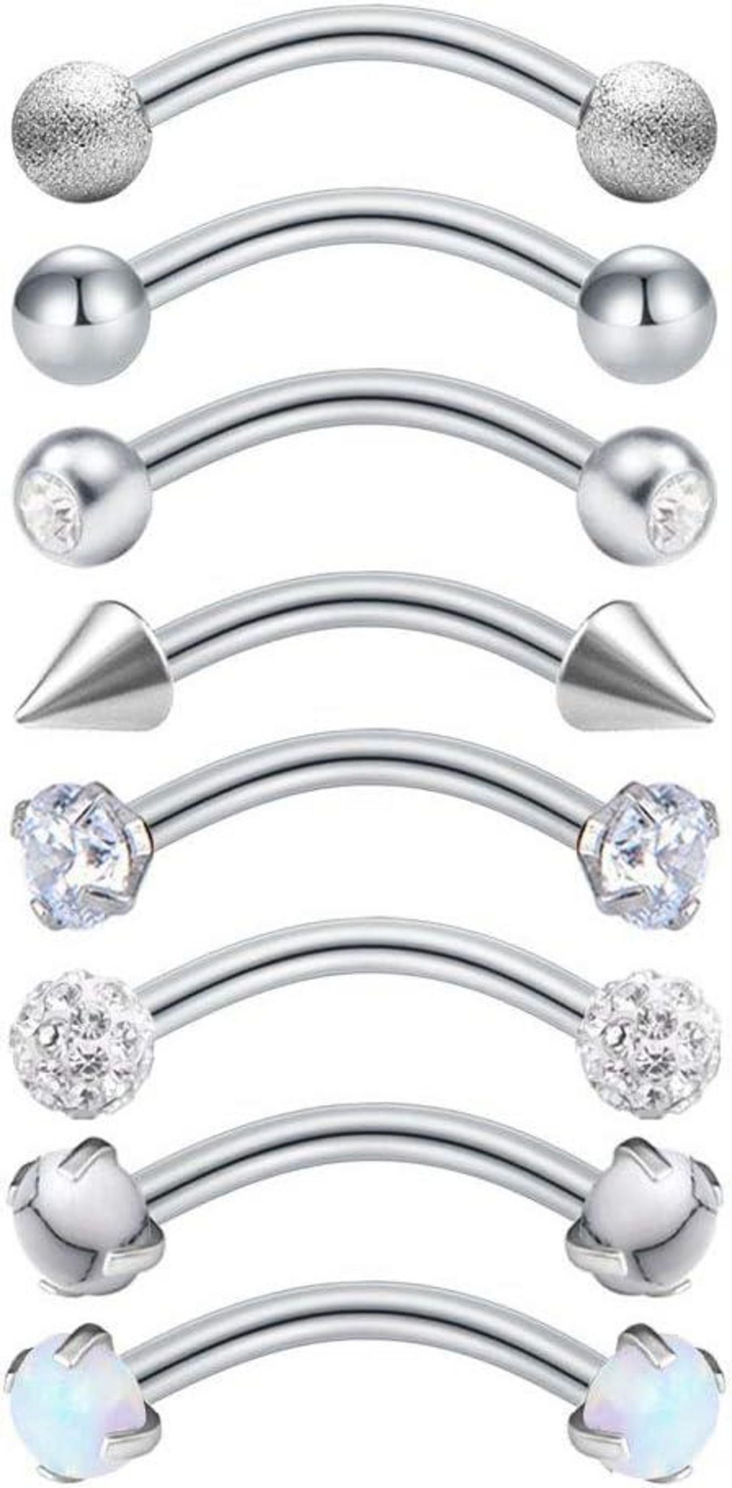 20Stk Augenbrauenpiercings 16G Chirurgenstahl Curved Barbell Kugel