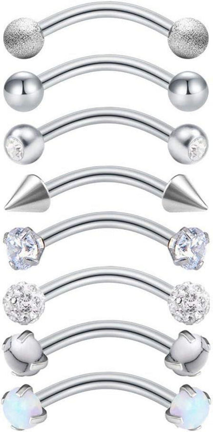 20Stk Augenbrauenpiercings 16G Chirurgenstahl Curved Barbell Kugel