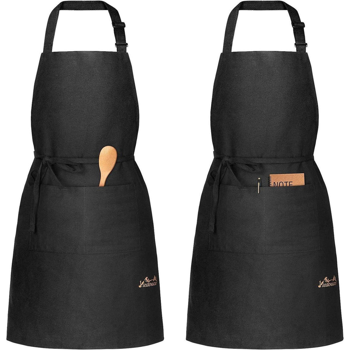 Kochschürze Baumwolle mit Taschen, verstellbar, Schwarz