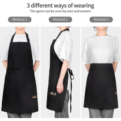 Kochschürze Baumwolle mit Taschen, verstellbar, Schwarz
