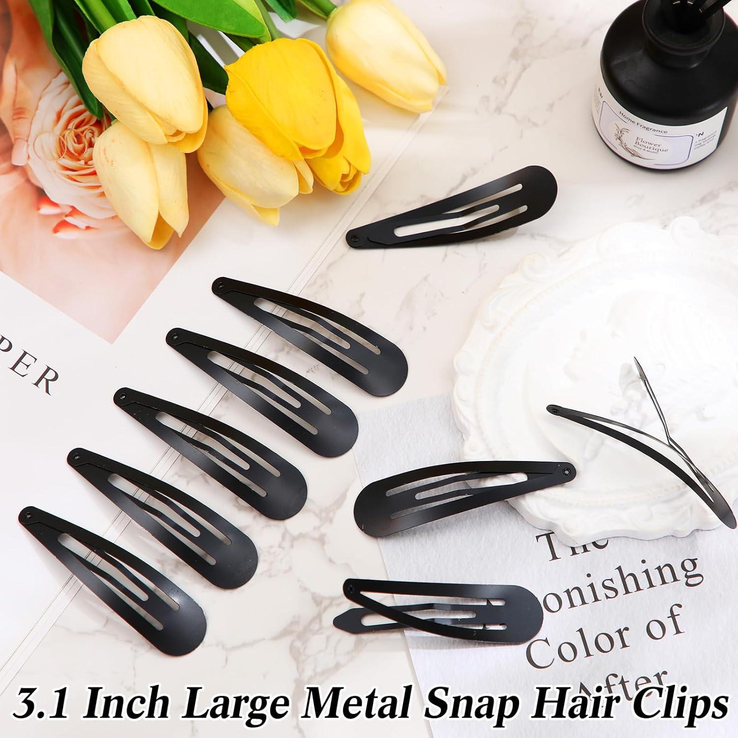 30er Set Große Metall Snap Haarspangen Schwarz