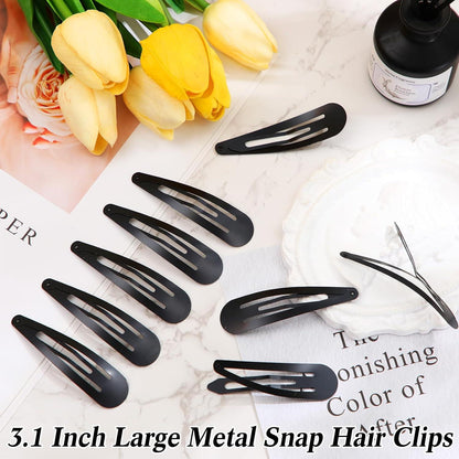 30er Set Große Metall Snap Haarspangen Schwarz