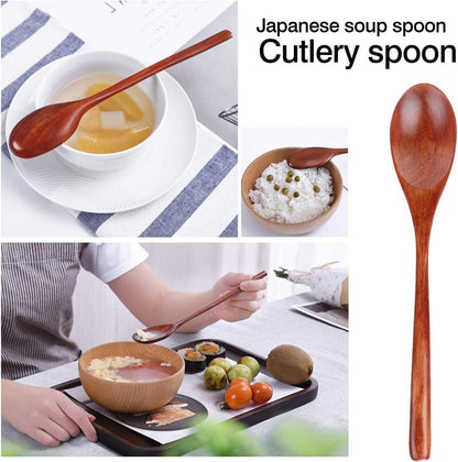 Holzlöffel Set Japanischer Stil 5 Stück 22,5 cm Suppenlöffel