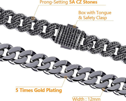 Iced Out Cuban Link Panzerkette 12mm Herren Halskette