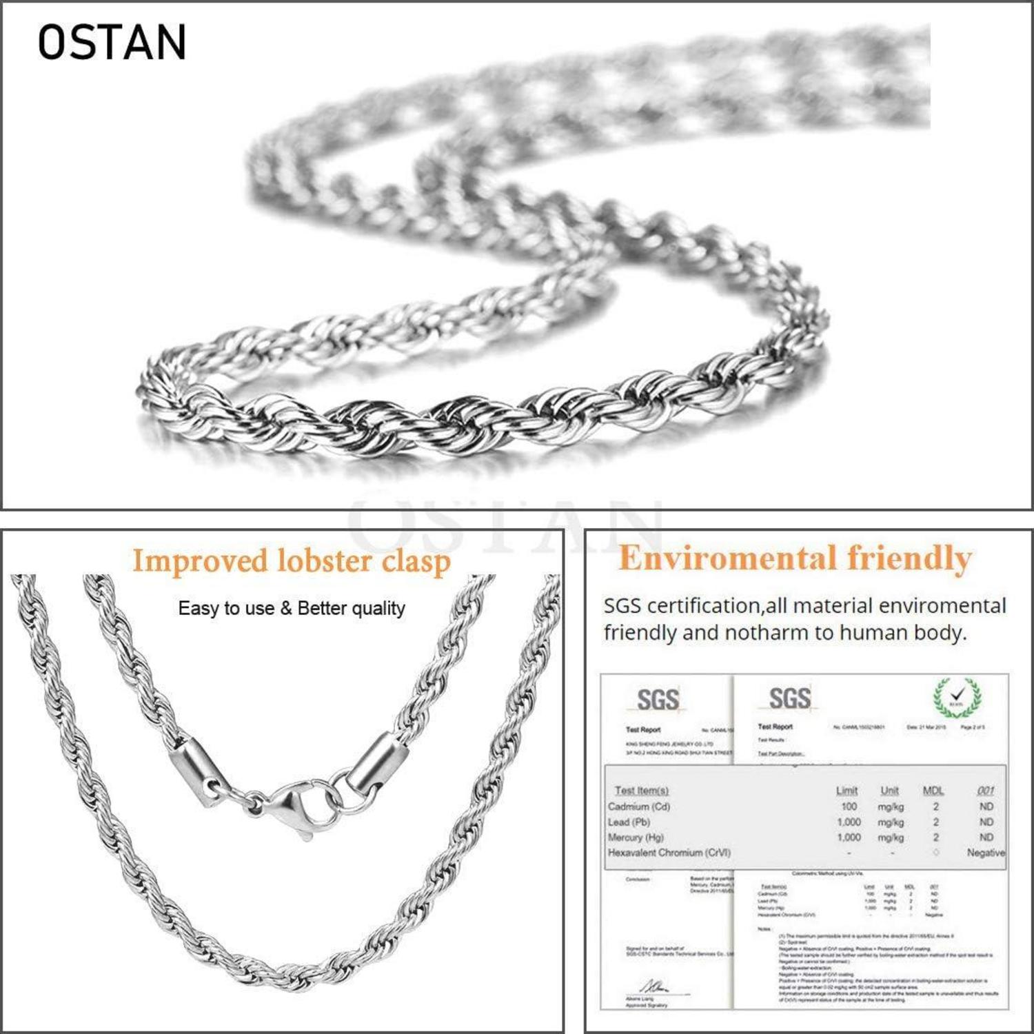 OSTAN Edelstahl Halskette Silber 2-5mm Breite 45-80cm
