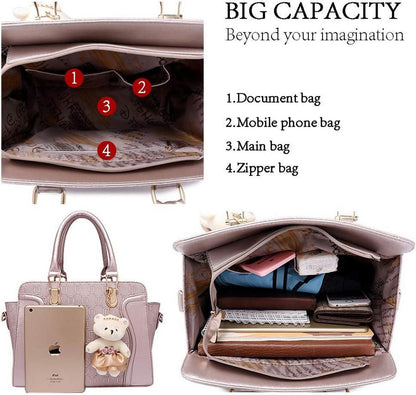 Damen Handtasche Set Mittelgroß Elegant 4-teilig PU Leder Modern