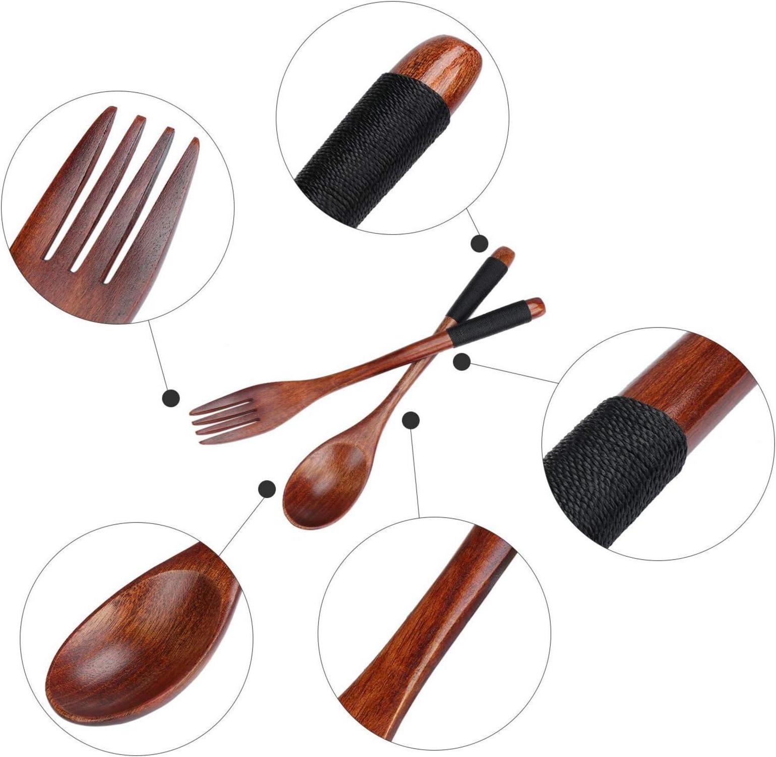 Holz Löffel Gabel Set, Japanisch Stil Besteck für Camping