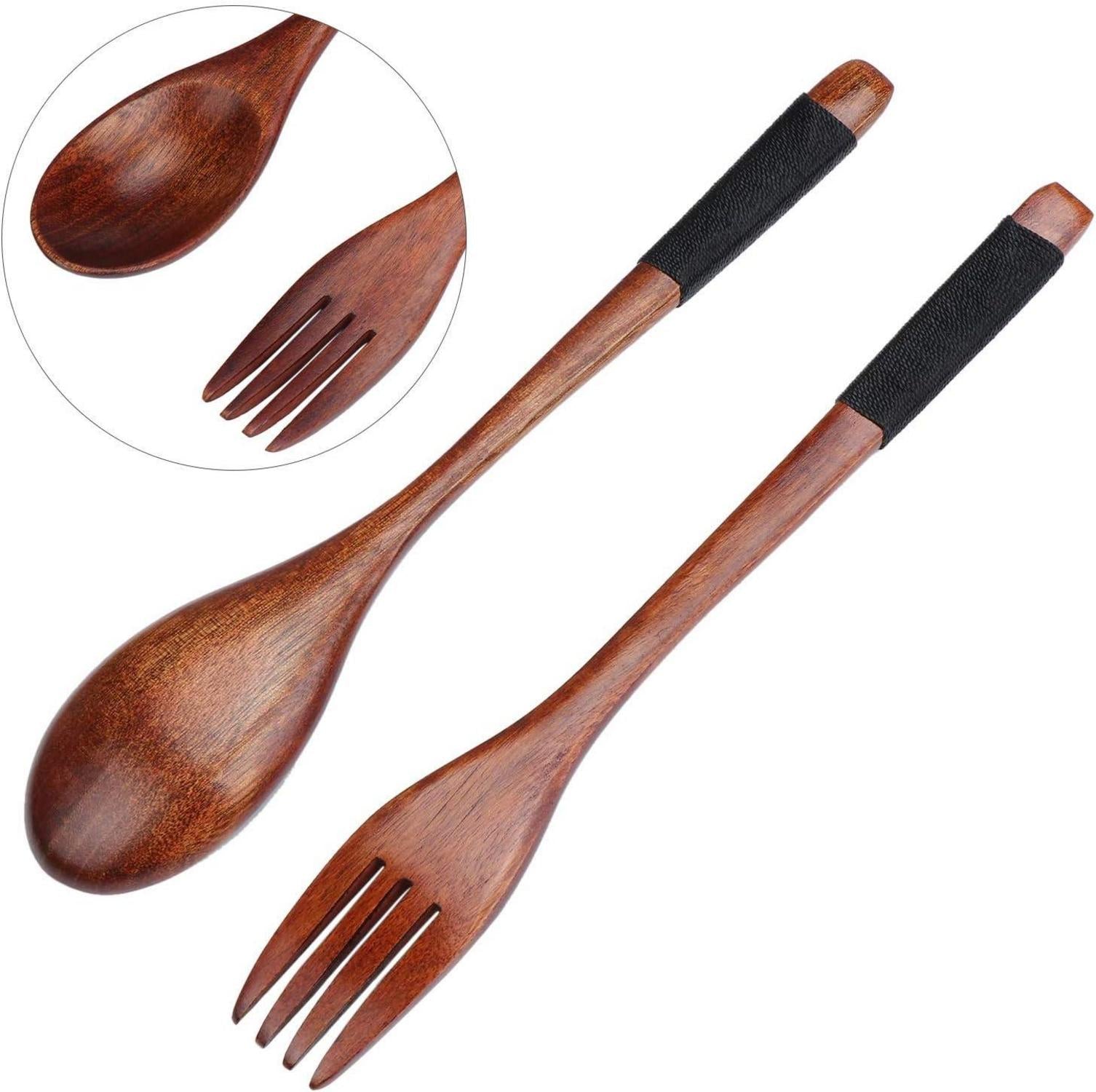 Hölzern Löffel Gabel Set, Lange Griff, Japanisch Stil, Camping Besteck, 6-teilig