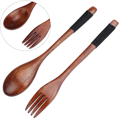 Hölzern Löffel Gabel Set, Lange Griff, Japanisch Stil, Camping Besteck, 6-teilig