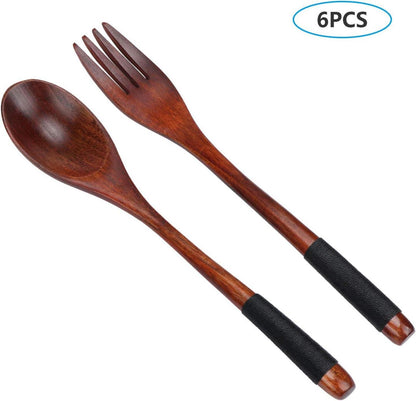 Holz Löffel Gabel Set, Japanisch Stil Besteck, Camping Küche, 6tlg