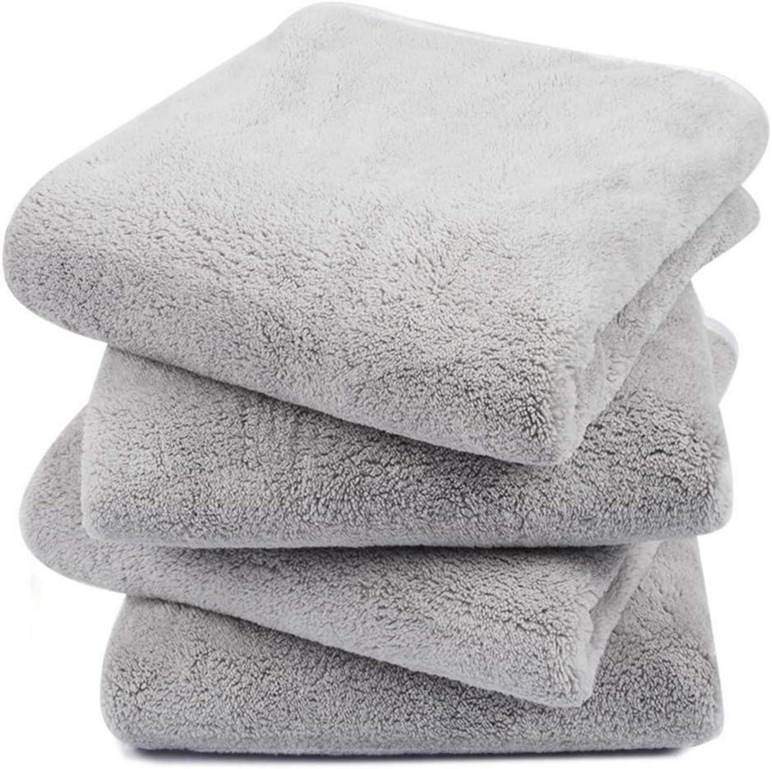 4er Pack Microfaser Handtücher, Stark Saugstark 40x76cm Hellgrau