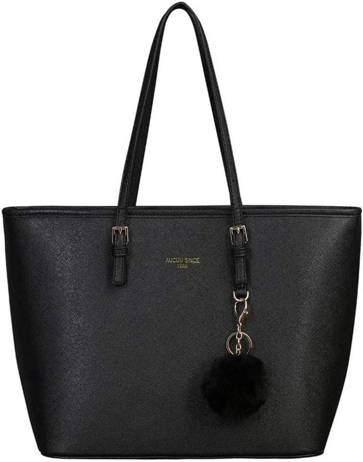 Damen Handtasche Schwarz Shopper Leder Groß Kaninchen Pelz Plüsch