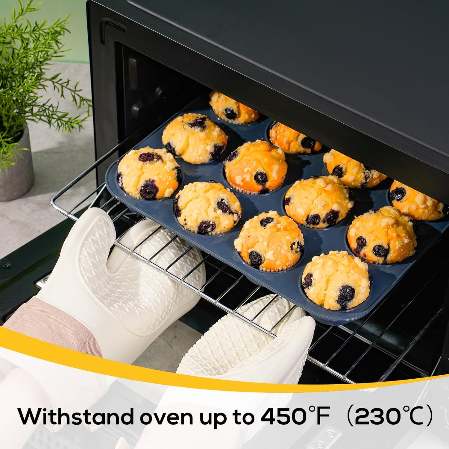 Silikon Muffinform 12 Muffins Antihaft Backblech Cupcakes 33x25x3cm Grau 2er Set