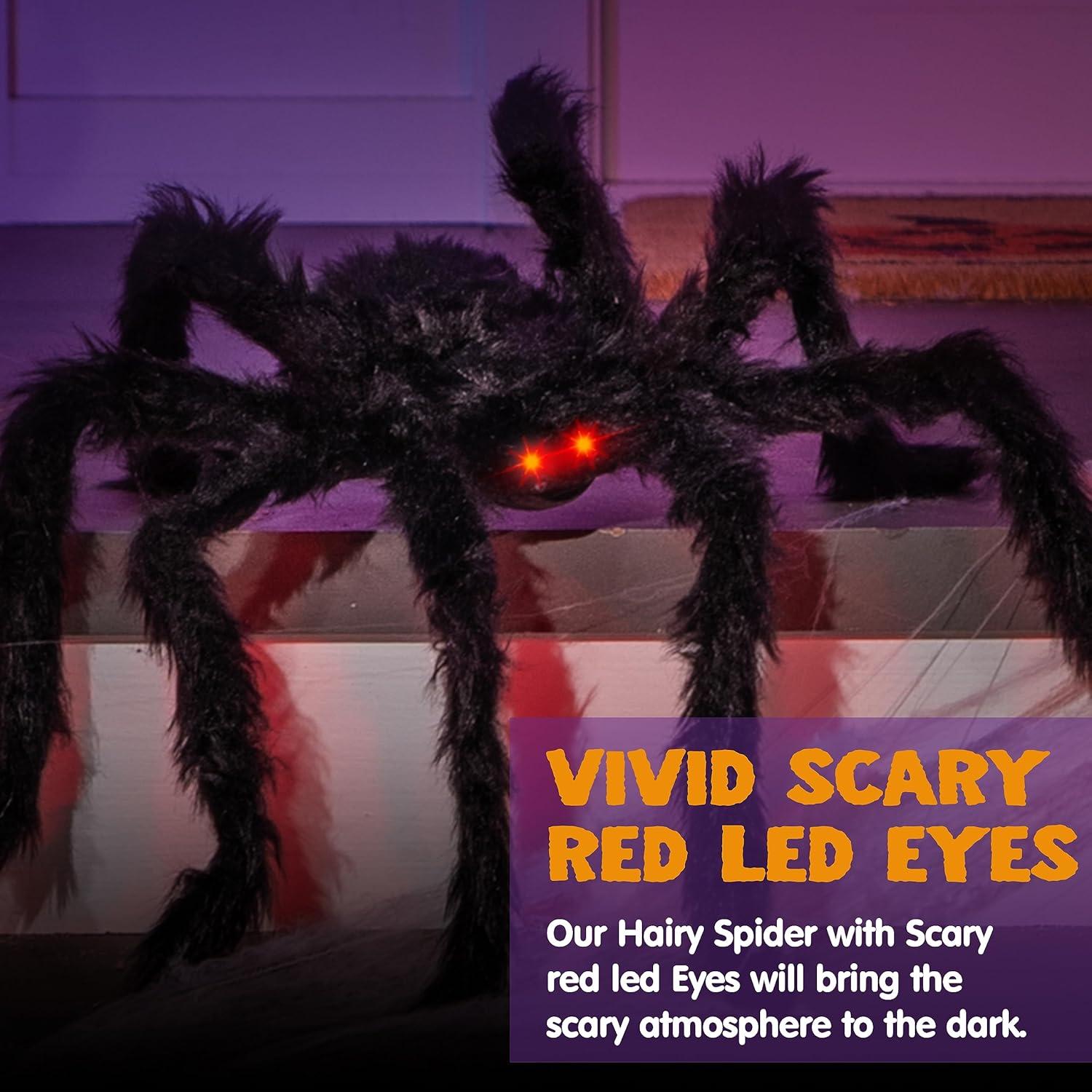 Halloween Dekoration Spinne mit LED-Augen 2m, gruselige riesige, große