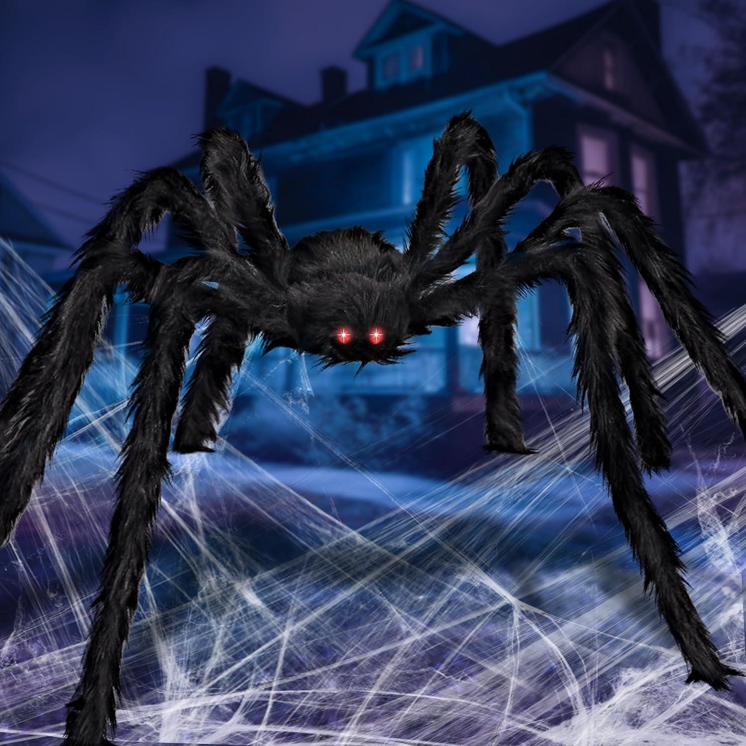 Gruselige Halloween Spinne mit LED-Augen - 2m Outdoor Deko
