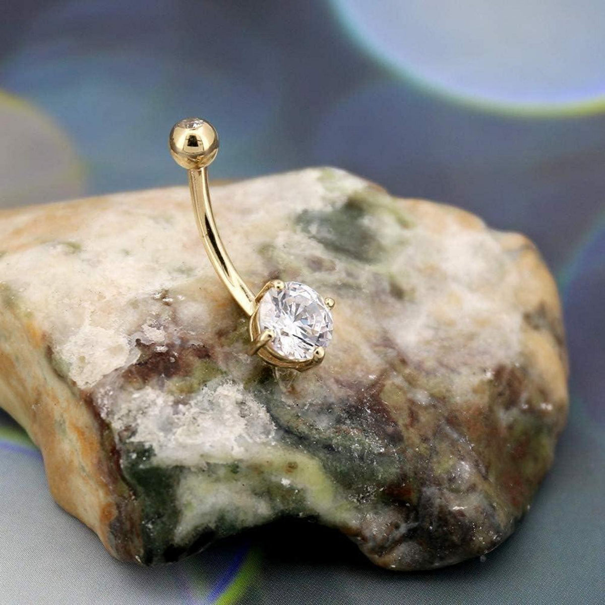 14 Karat Gold Bauchnabelpiercing mit Zirkonia oder Opal Herz