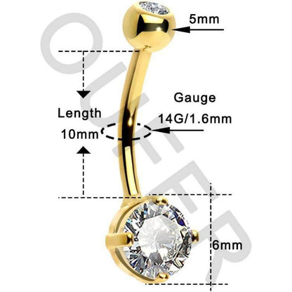 14 Karat Gold Bauchnabelpiercing mit Zirkonia oder Opal Herz