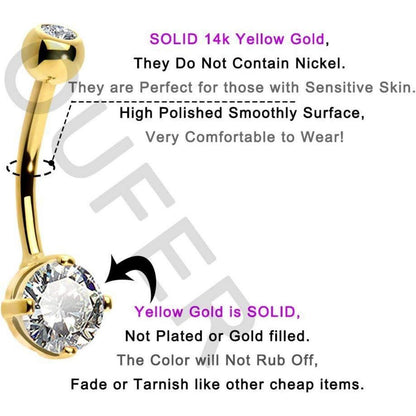 14 Karat Gold Bauchnabelpiercing mit Zirkonia oder Opal Herz
