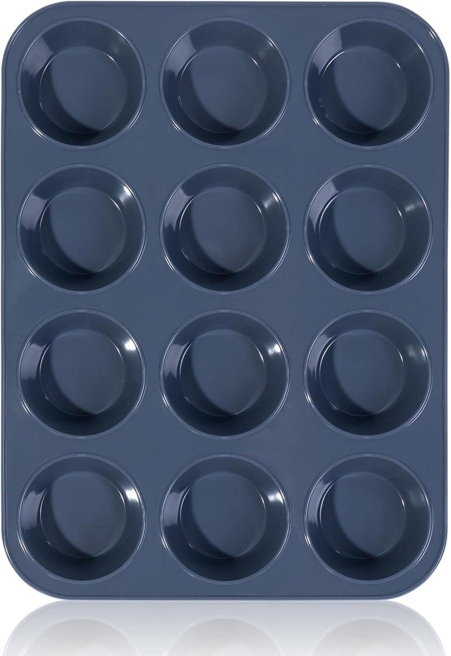 Große Silikon Muffinform für 12 Muffins Antihaft Backform Grau