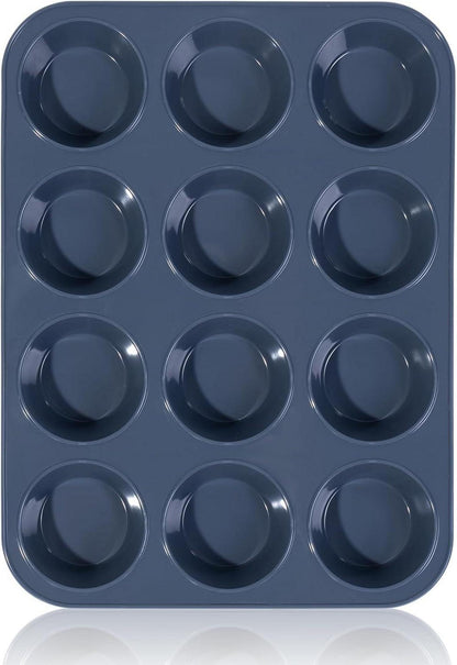Große Silikon Muffinform für 12 Muffins Antihaft Backform Grau