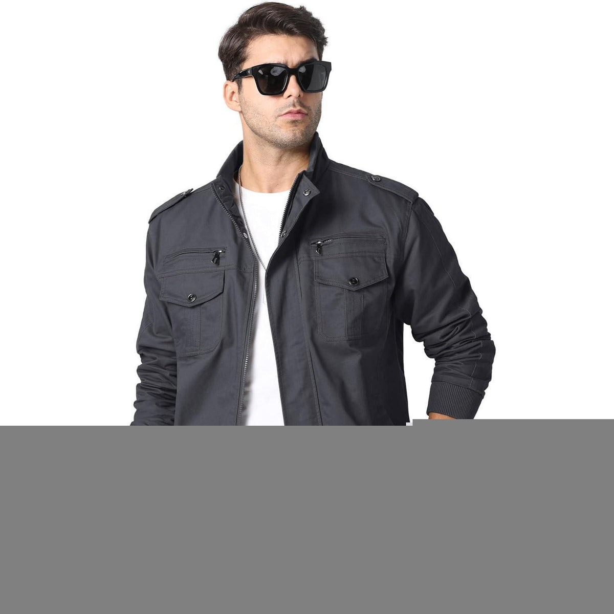 Herren Übergangsjacke Cargo Militärjacke Winddicht Grau